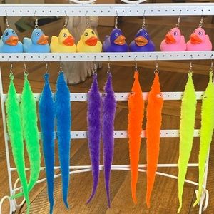 Worm on string and rubber duck earring bundle
